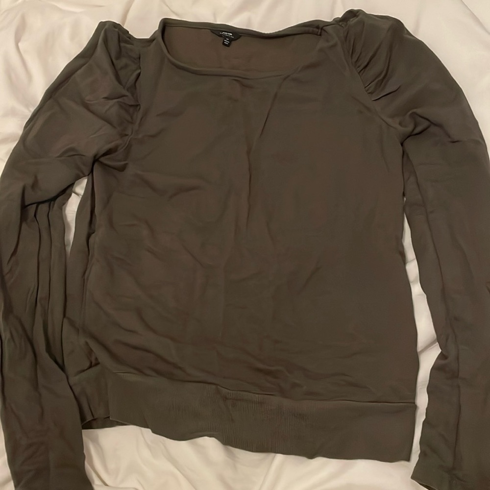 Joe’s Jeans olive green puff long sleeve top sz XS